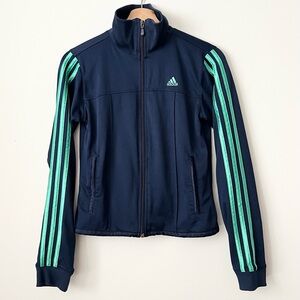 Vintage Adidas Women's Navy Track Jacket w/Green Stripes Size S Retro Classic
